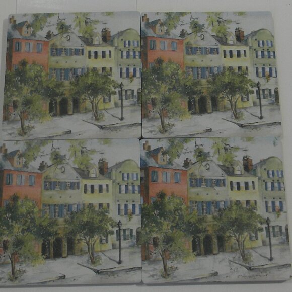 Rainbow Row Charleston, SC Stone Coasters Set of 4 Cork Backed NEW - Picture 1 of 4